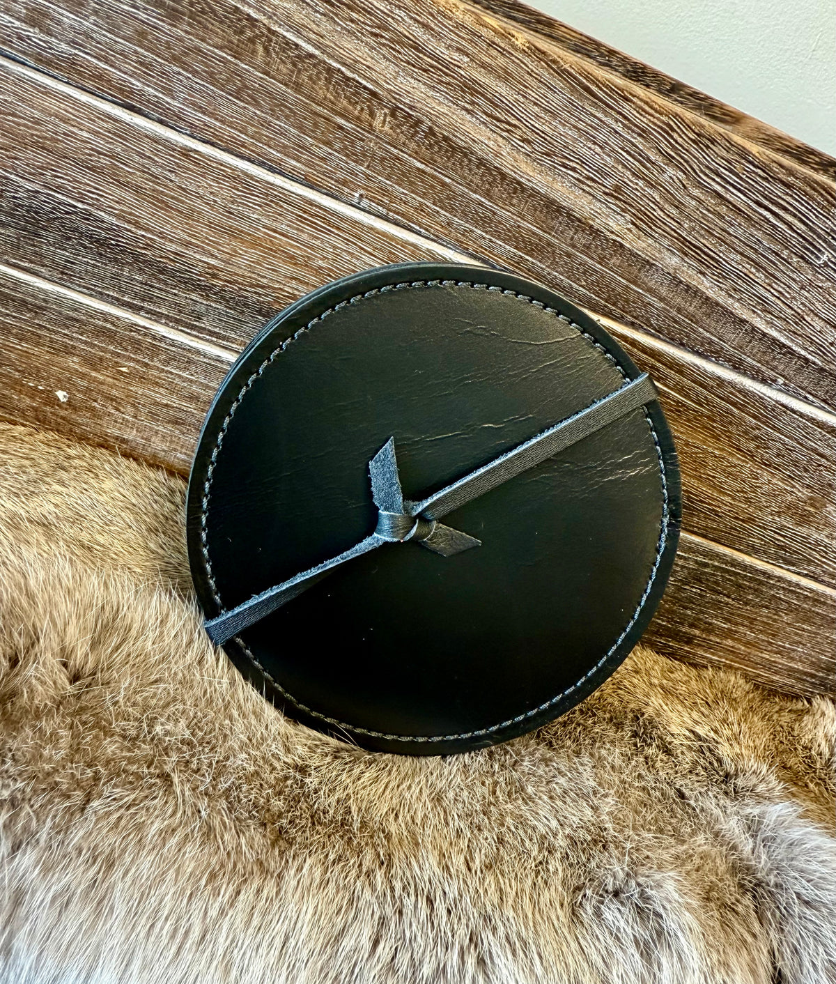 Leather Coaster Set – Black leather top and bottom.