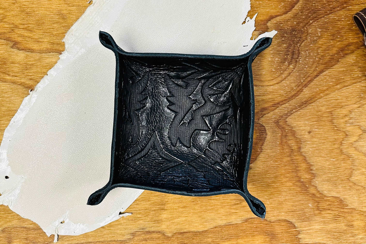 Handcrafted leather valet tray by KateLynn Leatherworks