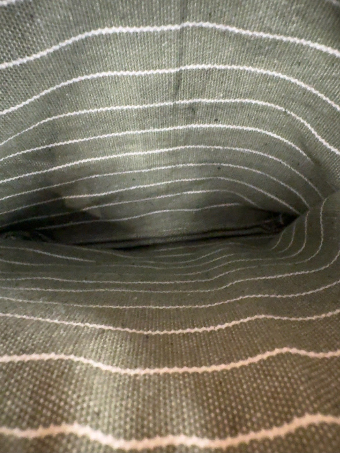Interior view of Purse Sidekick showing green and white striped lining